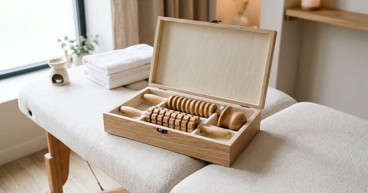 Wooden wood therapy tools used to treat cellulite at Pilates Tamarin studio